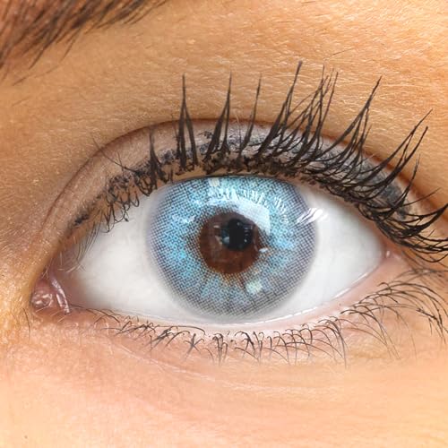 GLAMLENS lentilles de couleur bleu naturelles colorées très haute opacité Jasmine Ash Blue + étuis à lentilles de contact 1 paire (2 pièces) 90 Jours...