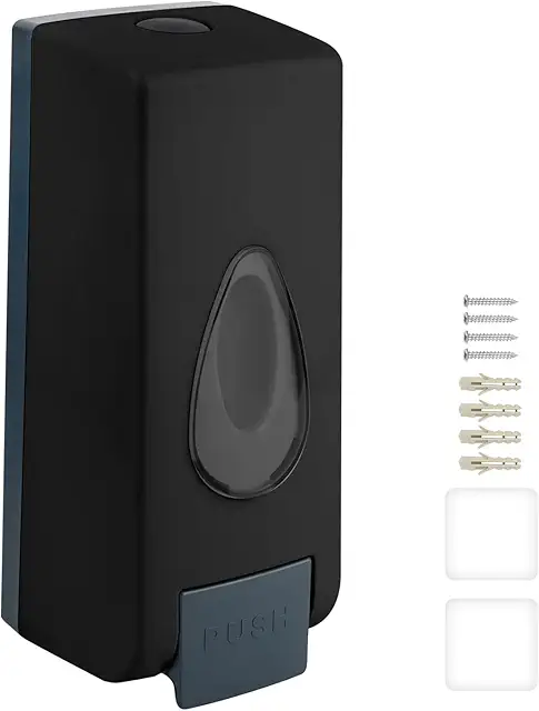 Dispensador de Jabón de Pared Manual 360ml ABS, Negro - Sin Perforación