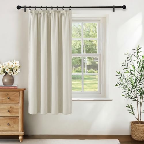 KGORGE Cortina Dormitorio Corta 1 Pieza, Cortina Opaca Termicas Aislantes para Cocina/Dormitorio/Comedor con Ganchos para Rieles,140x175cm(AnxAl),Beige Claro