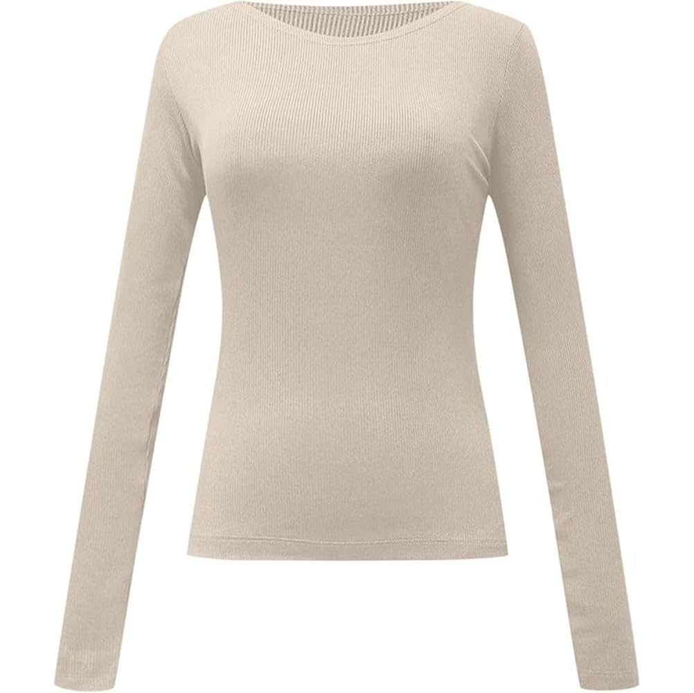 Camiseta Interior térmica de Cuello Redondo, Suave y cómoda, Mangas largas, Camiseta Interior térmica para Mujer de Manga Larga,Gris,S