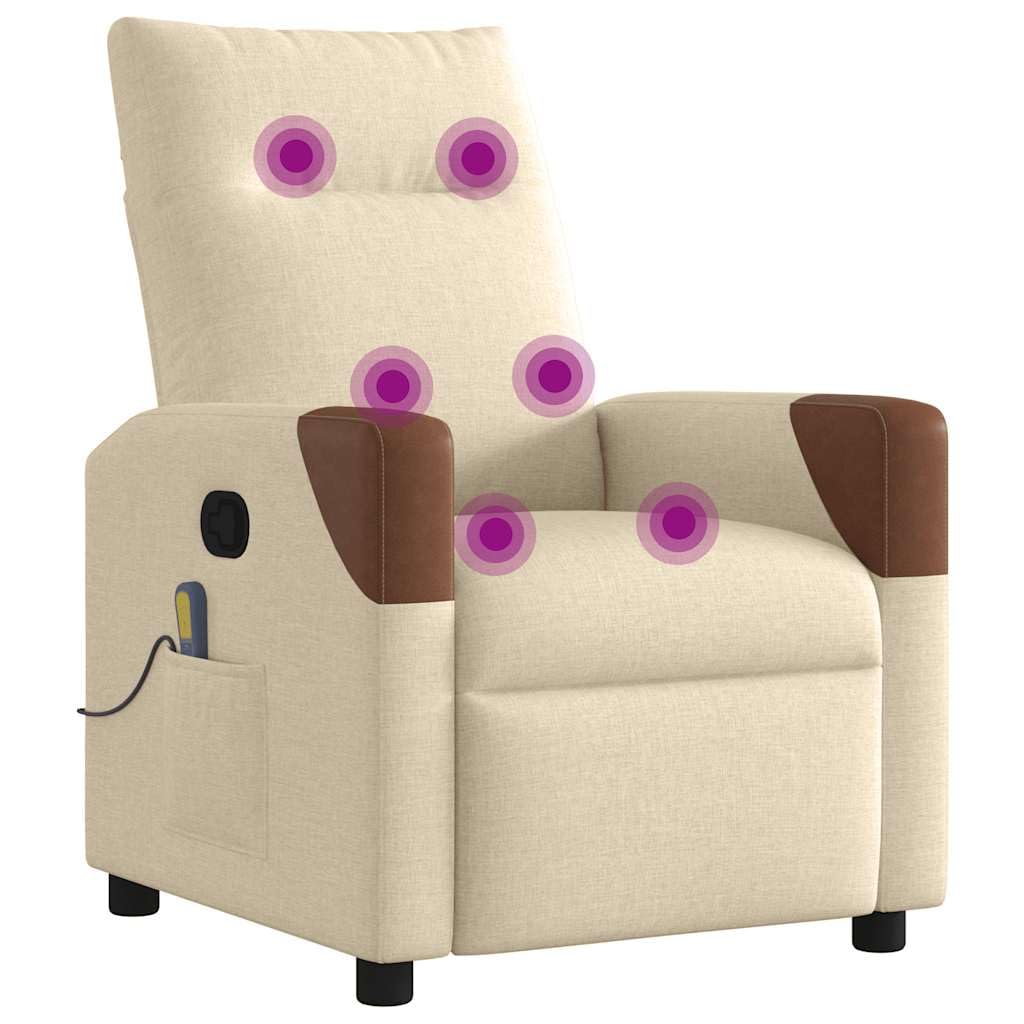 Massagesessel Creme Stoff mit 6-Punkt-Vibrationsmassage, verstellbare Rückenlehne bis 135 Grad, Metall und Holzgestell, Komfortabler Lounge Sessel für Wohnzimmer, Büro und Ruhezone