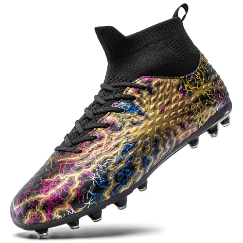 ZEUBNXS Soccer Cleats Mens - Lightweight High Tops Lace Up Football Shoes Professional Athletic Unisex Soccer Shoes Youth Training Sneakers Black 10