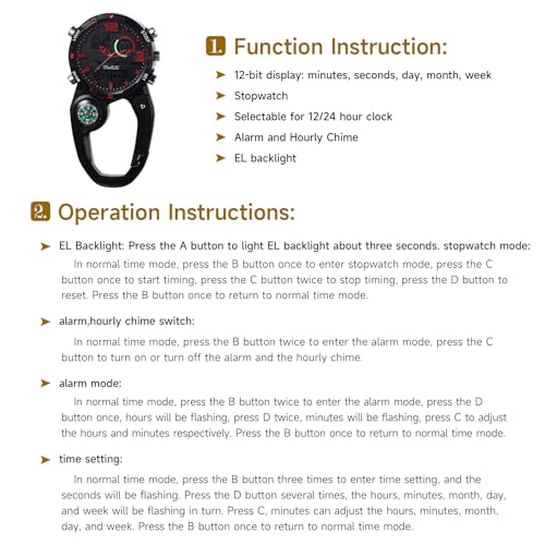 Image of JewelryWe Men Women Digital Clip Watch Mini Microlight Backpack Buckle Belt fob Watches for Rock Climbing Doctors Nurses Chefs for Mother's Day