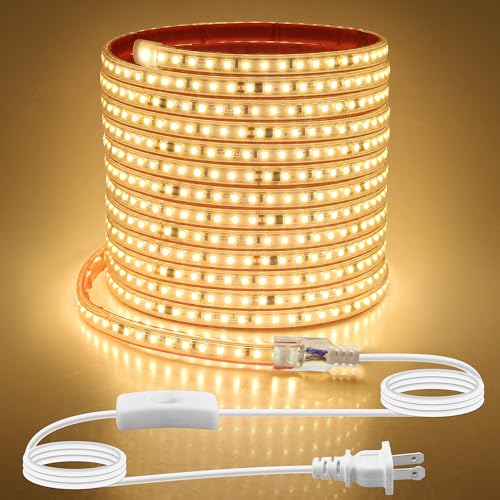 Aclorol Outdoor LED Strip Lights Waterproof 20FT Warm White 120V