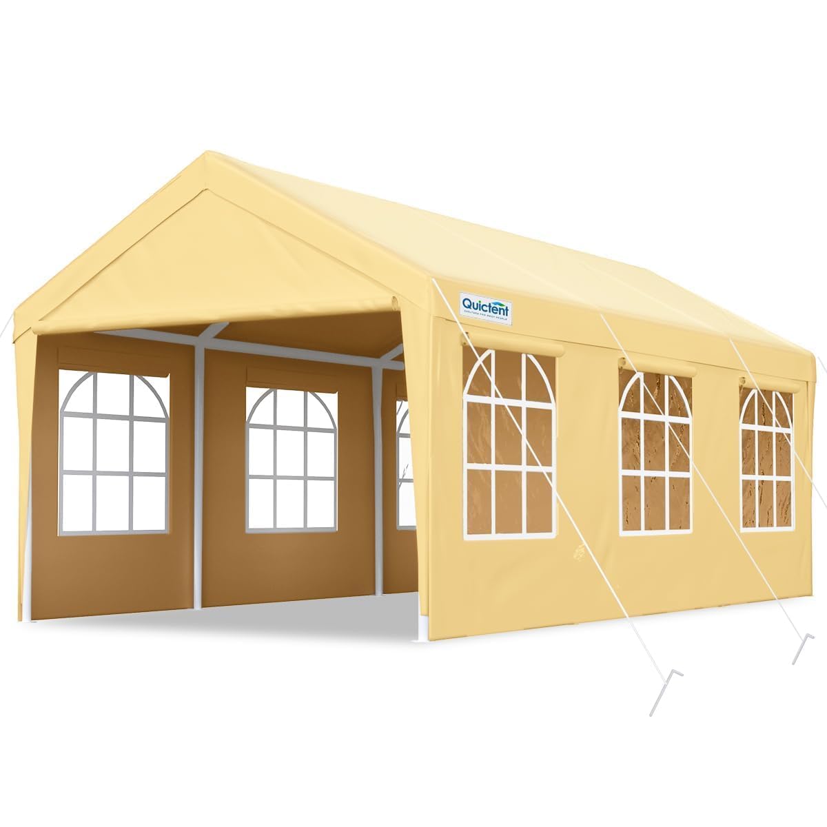 Quictent 10x20 ft Heavy Duty Carport Car Canopy Garage Outdoor Boat Shelter Party Tent with Sidewalls and Rollable Windows -Beige