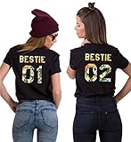 Soul Couple womens Bestie 01 Shirt Best Friends 2 BFF Matching, Flower-black, Medium