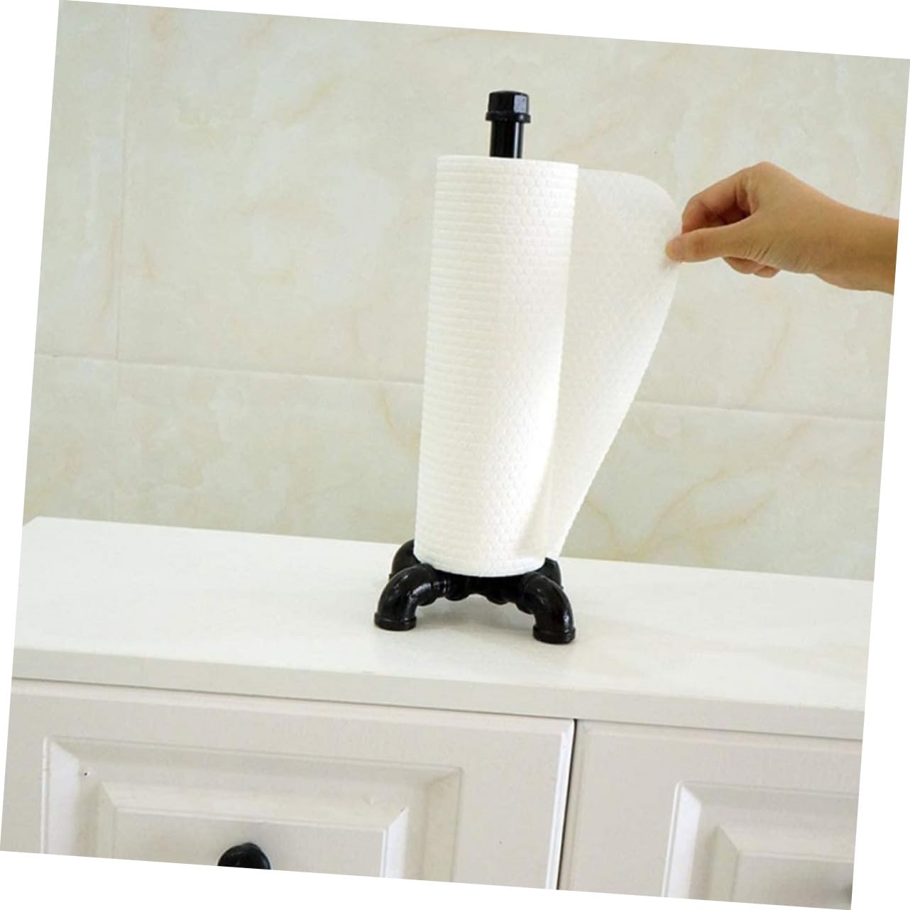 ORFOFE Portarotolo da Cucina Vintage in Ferro Nero, Stile Industriale, Verticale, Resistente All'usura e Agli Urti, per Piano Cucina e Uso Quotidiano