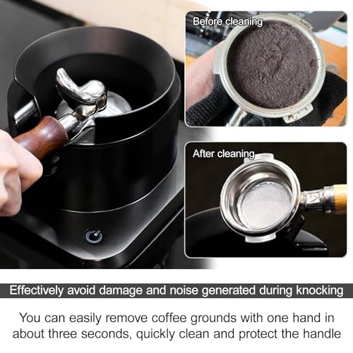 Limpiador automático de portafiltros de café, Sensor de Seguridad Anti-Falso Contacto con 3 Cabezales de Cepillo para una eliminación eficiente de los posos de café.