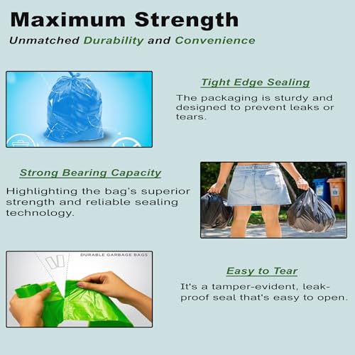 Image of ELLA Garbage Bags 17x19 Inches | 360 Bags (12 Rolls x 30) | Black | Small | Durable Leak-Proof Dustbin Covers for Home, Kitchen, Bathroom & Office | Free Check Duster Cloth
