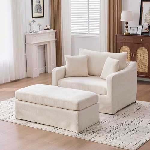 Furniliving 46'' Oversized Accent Chair with Ottoman, Luxury Chenille Single Sofa, Upholstered Deep...