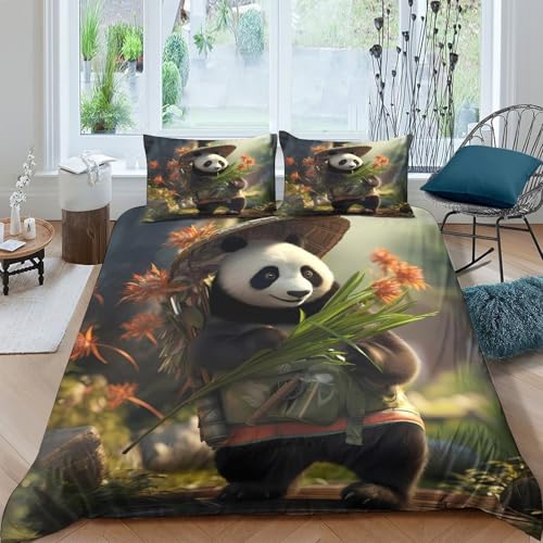 Housse de couette microfibre résistante et taie d'oreiller lit enfant imprimé panda 200x200