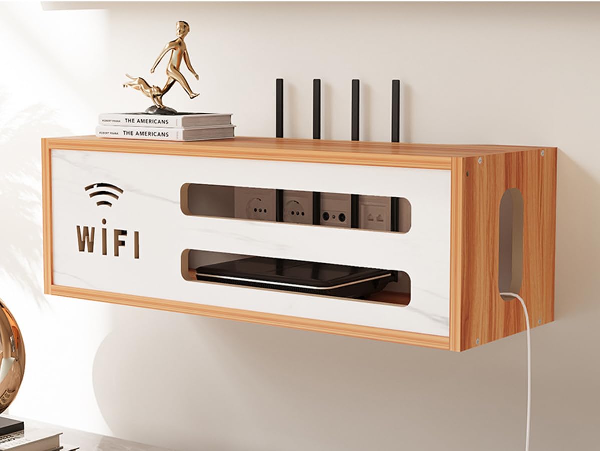 Caja Router Pared, Router Rack, Ocultar Router WiFi, Estante de Almacenamiento de Enrutador WiFi Cajas de Pared, para El Router para Sala de Estar de TV de Decoración del Hogar(Marrón)