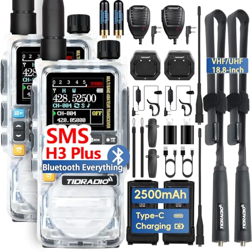 Image of TIDRADIO TD-H3 Plus Ham Radio Handheld, Bluetooth-Headphone-connectable,Wireless Programming, Multi-Band Walkie Talkies Long Range NOAA Emergency Weather Radios for Survival Gear Crystal 2 Pack