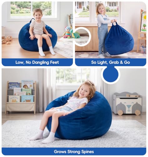 Image of Hobestluk Small Bean Bag Chairs 2FT BeanBag Chair Comfy Fun Velvet Fabric | Memory Foam,Washable Cover,Storage Pocket,No Dangling Feet Design,Quality-Crafted for Little Ones Relaxing Gaming | Blue 2FT