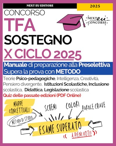 TFA Sostegno 2025 X Ciclo: Preparati con Successo e Supera le Prove di Ammissione con Teoria completa, Mappe concettuali, Schemi e Quiz delle edizioni passate.