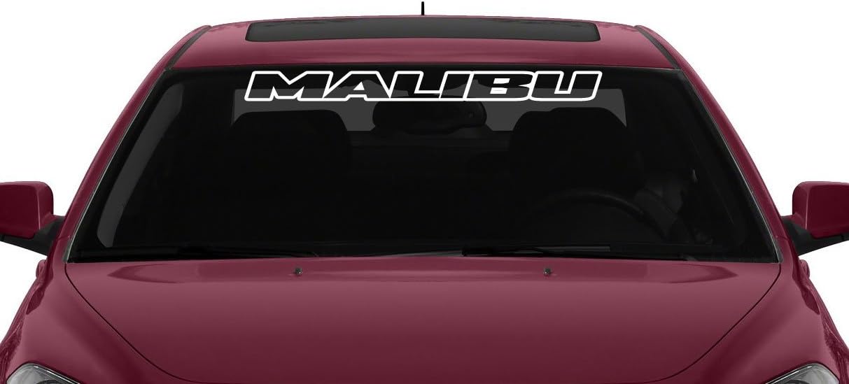 Malibu Outline Windshield Vinyl Banner Wall Decal 36 x 3 With Free Bumper Sticker
