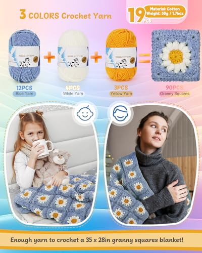 Image of Coopay Crochet Kit for Beginners, Granny Square Blanket Kit, Blue-Purple | Crochet Kit W /Video Tutorial & Digital Instructions, All Accessories Included, Easy Knitting to Create Granny Square Blanket