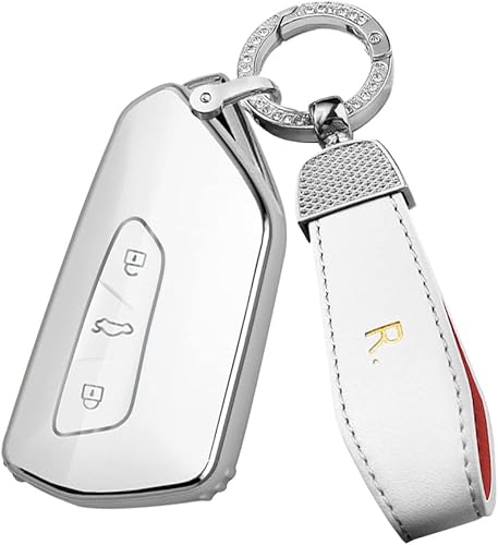 Miniatura 10 de ontto Portallaves de 3 botones compatible con VW Golf 8 ID4 TPU cubierta de llave de luz y piel brillante compatible con Skoda Octavia Seat Leon MK4