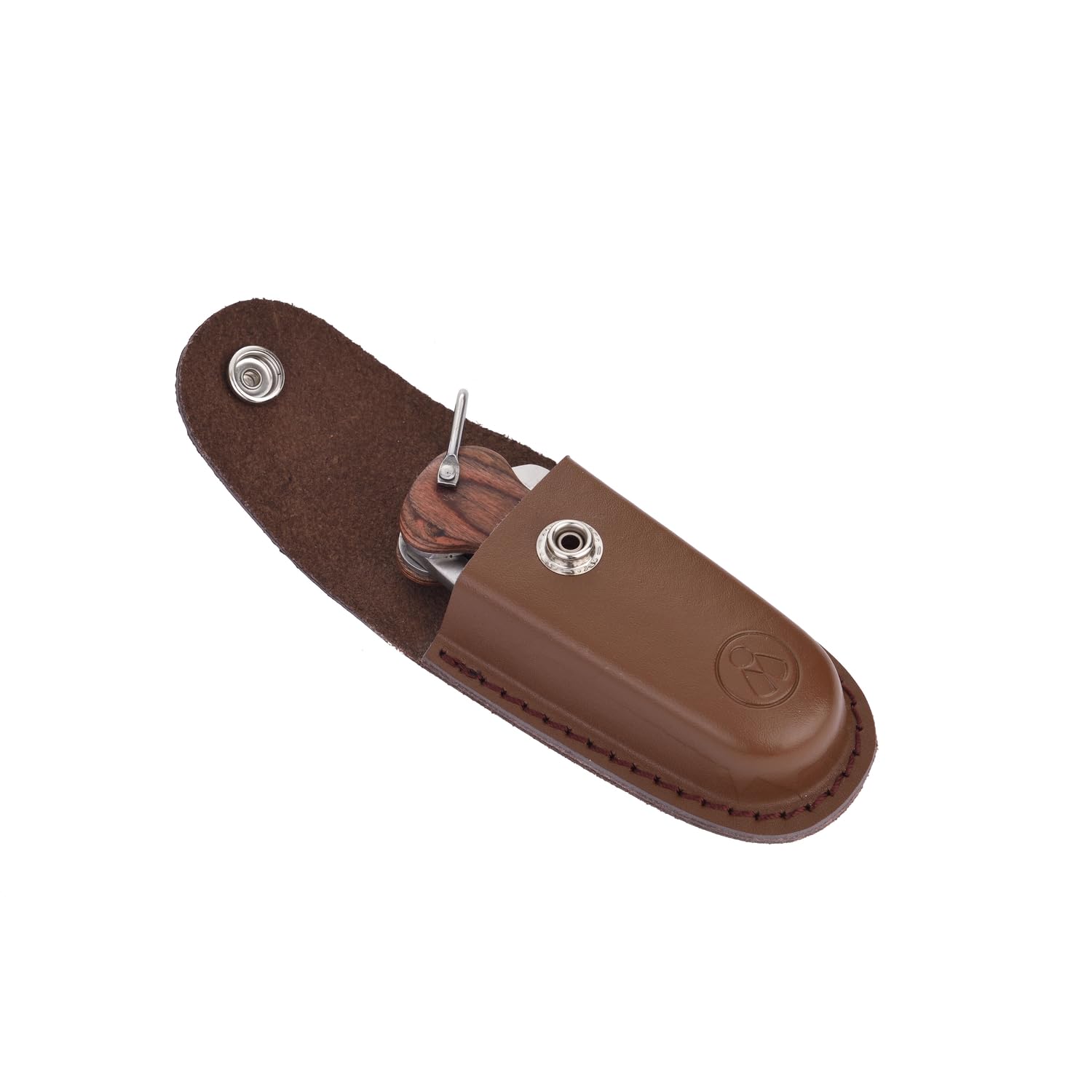 Navaja plegable Laguiole Heritage con funda de cuero - Elegante navaja de acero inoxidable con mango de madera - Diseño tradicional, ideal para el aire libre, la navegación y el camping