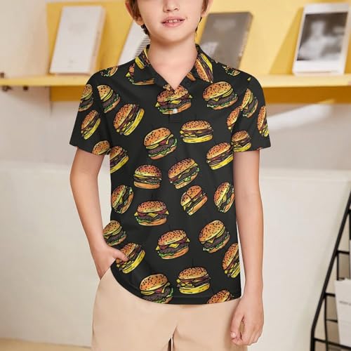 Boys' Classic Polo Shirts Short Sleeve Moisture-Wicking Golf & Tennis Shirts for Youth Teens Cute Hamburger2