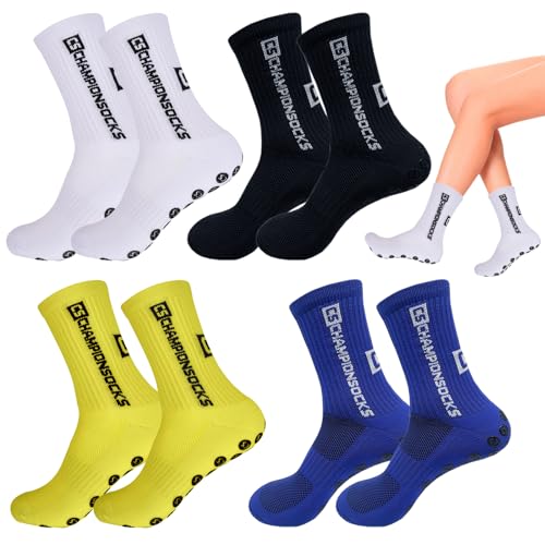 wohn&lebe 4 Pares Calcetines de Fútbol, Calcetines Antideslizantes Futbol Grip Socks, Calcetines Deportivos para Correr Al Aire Libre, Medias Antideslizantes Futbol para Fútbol Baloncesto Ciclismo