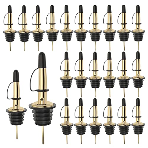 Image of Pafusen 24 Pack Liquor Bottle Pourers, Liquor Pour Spout for Liquor Bottles, Stainless Steel Olive oil Dispenser Spout, Alcohol Pourer Spouts Dust Caps Covers Fixed, Gold