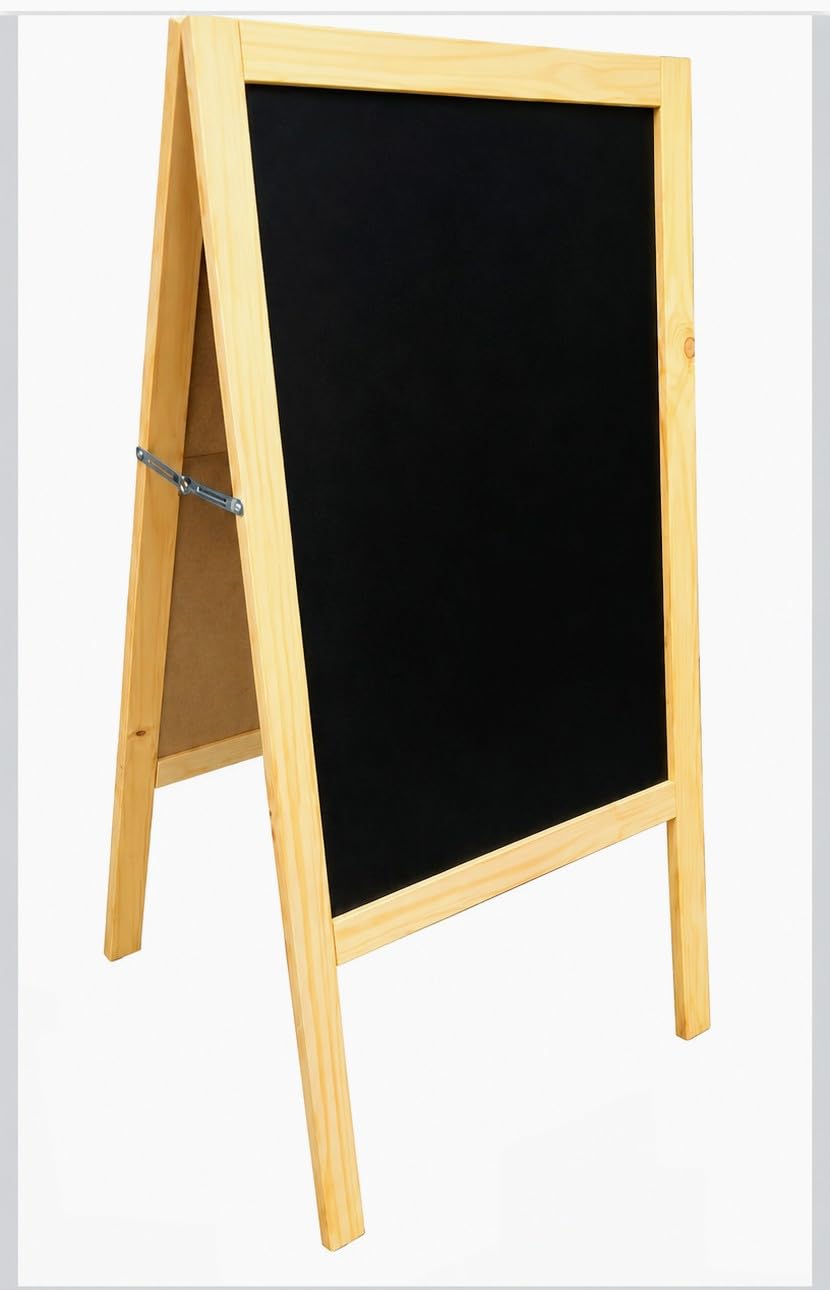 PIZARRA CABALLETE NEGRA en MADERA DE PINO NATURAL. EL COLOR DE LA PIZARRA ES PINO, NO ESTÁ PINTADA EN BLANCO. 120x60cm Válido para rotulador de tiza líquida y tiza convencional. 2 CARAS