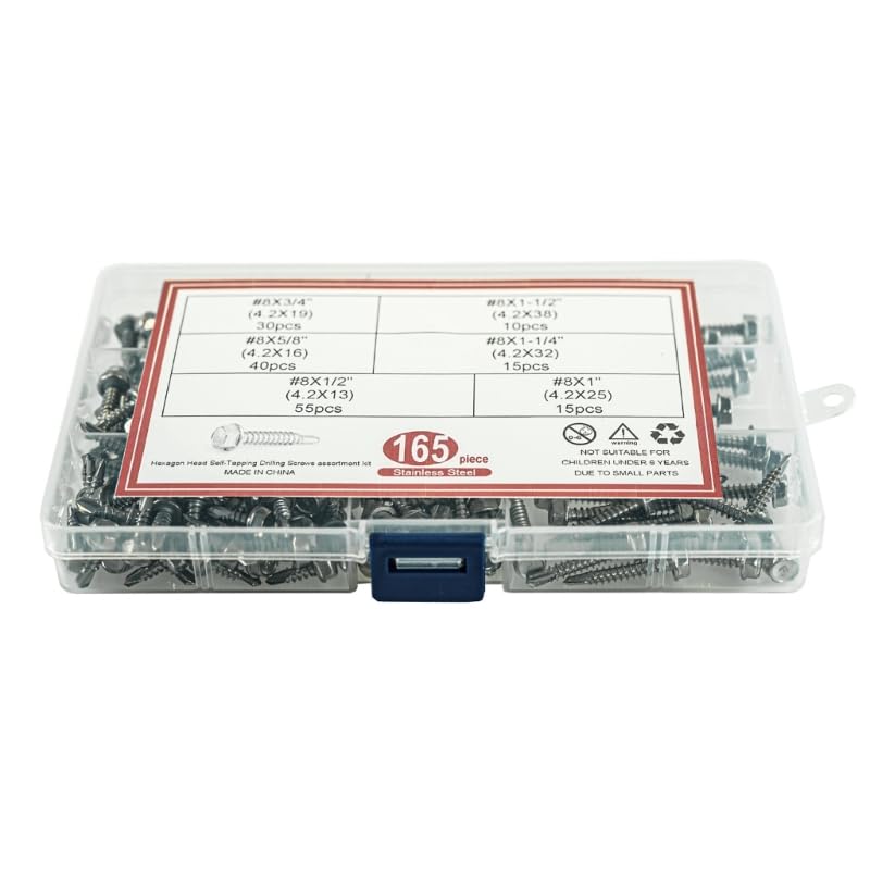 Generic 165Pcs Self-Tapping Screws Woodworking Fastener Self Drilling Screw Stainless Steel Thread Machine Metric Hexagon Screws