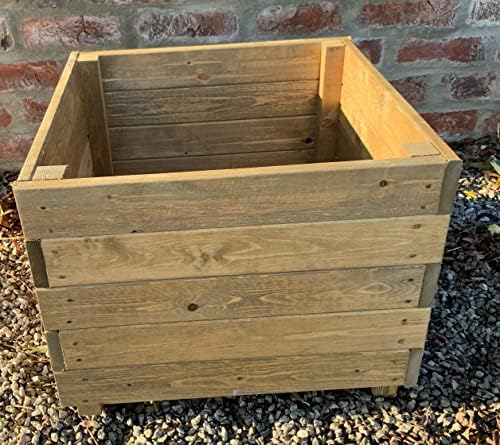 Ruddings Wood Large Square Wooden Garden Planter Plant Flower Trough Timber Box Outdoor Herb Vegetables Pot, Brown