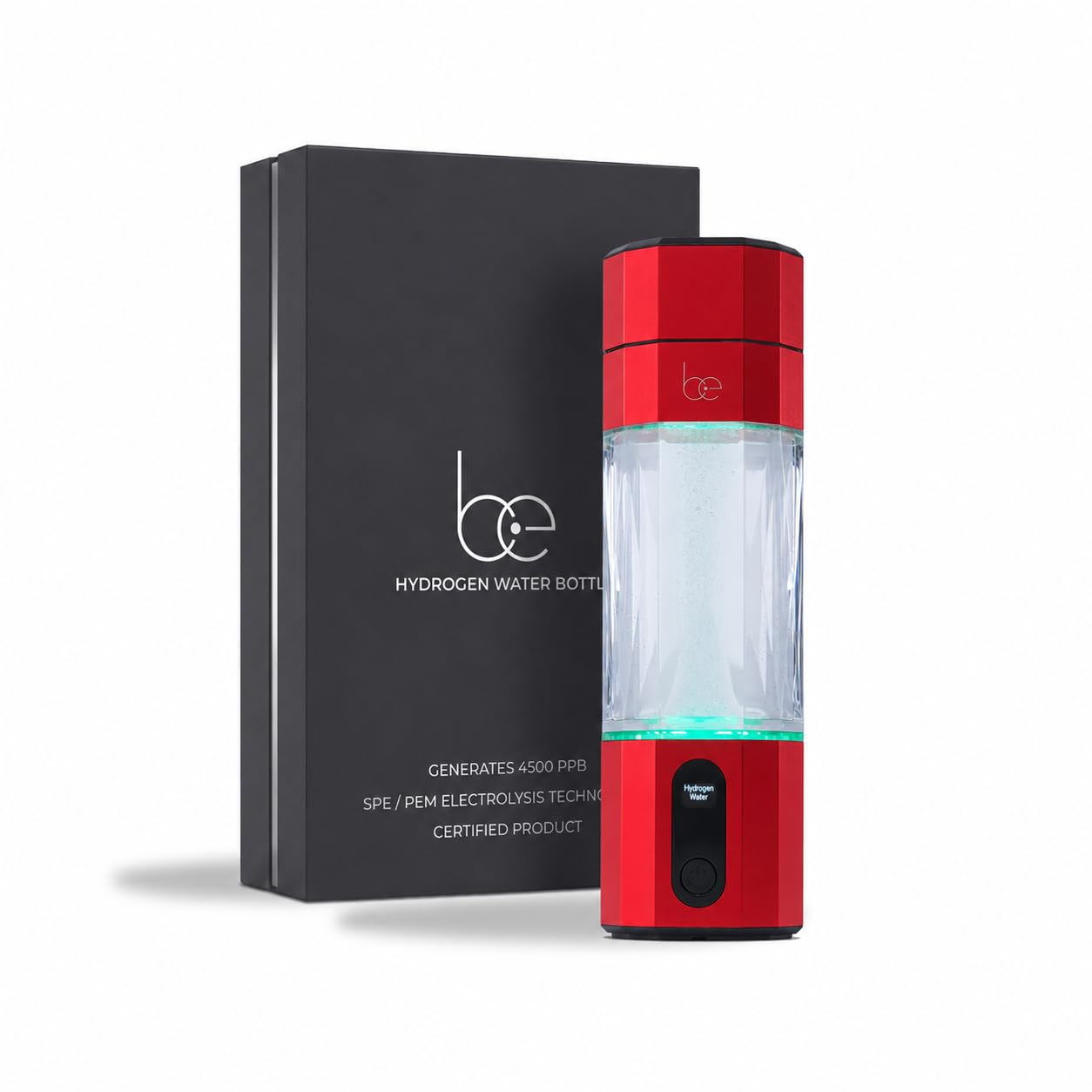 BE HYDROGEN | Hydrogen Water Bottle | Portable Water Generator | 4500ppb Hydrogen Water Machine | Platinum PEM Electrolysis Technology | Hydrogen Water Bottle UK for Home, Office, Travel (REVIVE RED)