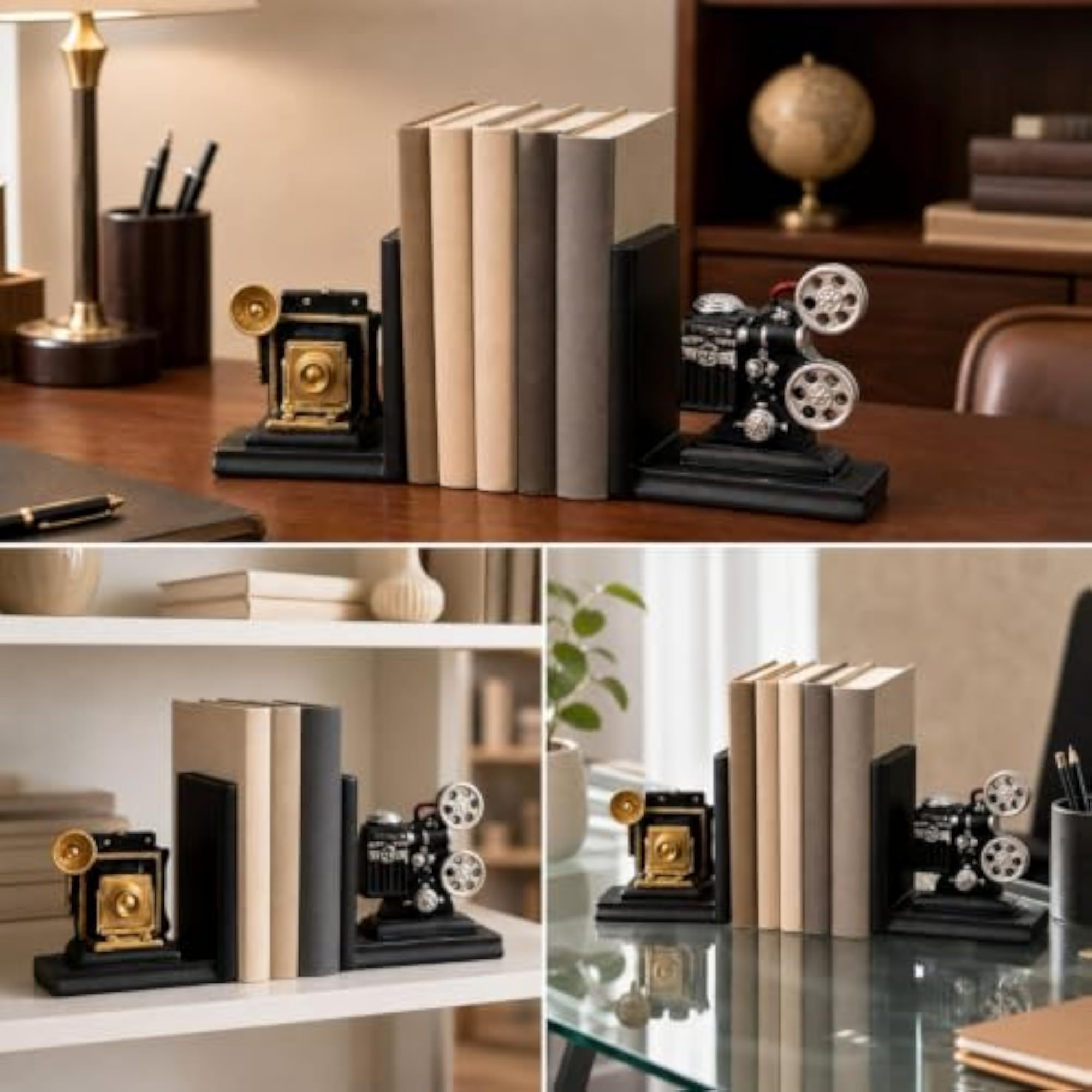 Compact Vintage Camera Projection Lamp Bookends