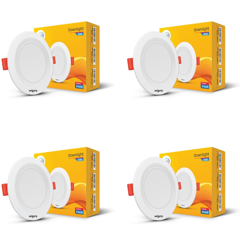 wipro 6W Alpha Downlight for Junction Box | Neutral White (4000K) |3 inch Cutout, 22mm Height | Surge Protection Upto 350 VA | High Voltage Protection Upto 4KV | Pack of 4 (B0CVTQM3NH) Amazon Price History, Amazon Price Tracker