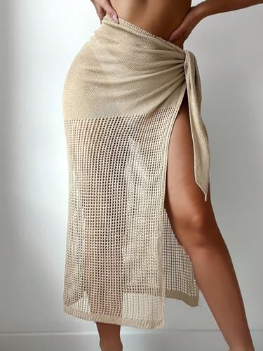 Verdusa Women's Tie Side Hollow Out Beach Swimsuit Crochet Sarong Wrap Cover Up Skirt3