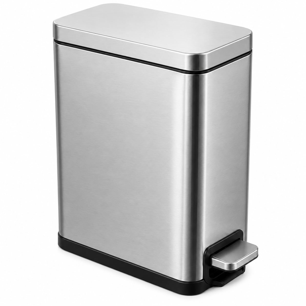 K Collection 5 Litre Rectangular Pedal Bin – Soft Close Stainless Steel Bathroom Waste Bin - Stay-Open Lid - Removable Inner Bucket - Fingerprint Resistant – Ideal for Bathroom, Bedroom & Office