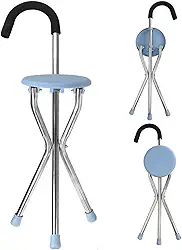 Bengala Cadeira Banco Banqueta 2 Em 1 Suporte Ortopedico Dobravel Fila de Espera Descanso Feira