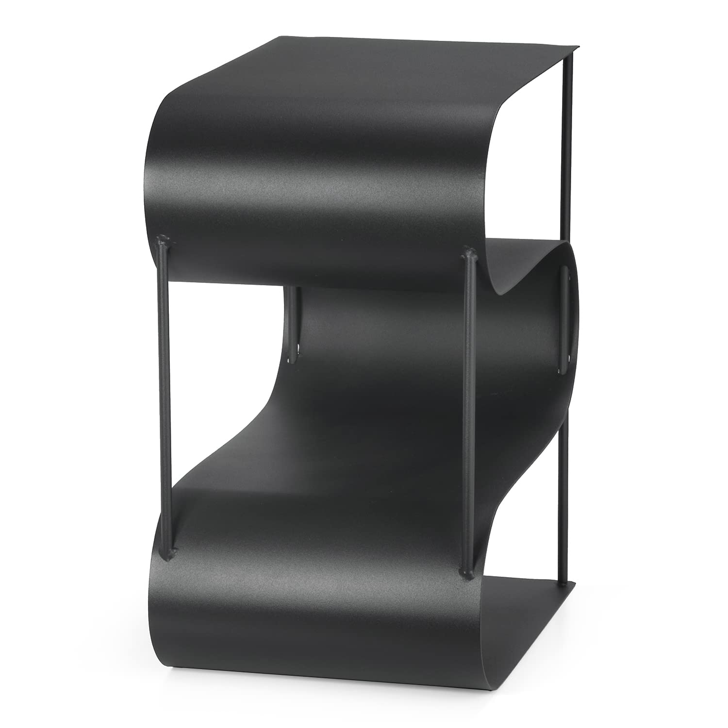 Moritz Kaminholzregal S-Form Metall schwarz 45 cm Brennholzregal innen | Feuerholzregal und Kaminholzständer geschwungen, dekorative Holzaufbewahrung für Wohnzimmer, Kamin, Ofen und Wintergarten
