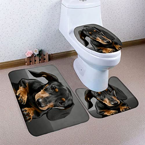 AOLIGL Badematte Daxhund Hund Badematten Set rutschfest Waschbar Badgarnitur 3teilig - WC Deckelbezug U-förmigen Contour Badezimmerteppich Matte Flauschige Mikrofaser – Bild 6
