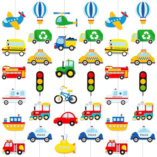 Transportation Party Garland Transportation Birthday Party Decorations 8PCS Train Plane Ship Hanging Garland Banners Transport Theme Ceiling Decor for Vehicle Traffic Light Baby Shower Supplies