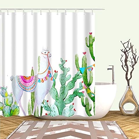 YONG-SHENG Tropical Plants Cactus Shower Curtain Waterproof Mildew Resistant Polyester Fabric Bathroom Setswith 12 Hooks(180 x 180 cm|100% Polyester) Cover