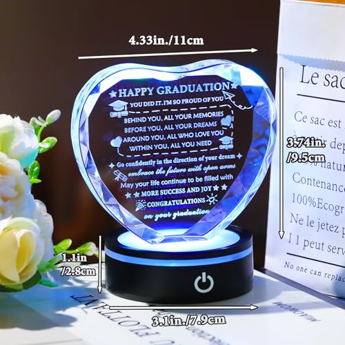 Image of YWHL Graduation Gift for Her Him 2026 with Colorful Led Base, High School College Graduation Gifts for Women Men, Congratulations Graduate Plaque Crystal Keepsake Masters Degree PHD Graduation Gifts Decor
