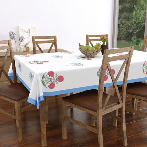Image of BLOCKS OF INDIA Hand Block /Batik Print Rectangular Table Cloth for 6 Seater Dining Table (60 Inch X 90 Inch)(Open Blue Motifs)