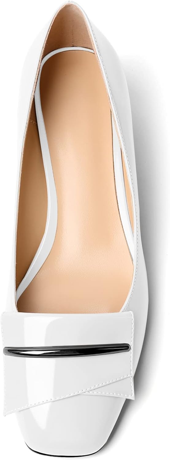 Zamikoo Women's Block Heel Pumps, Square Toe Slip-on Chunky Low Heels, Heeled Dress Shoes with Bow for Office Wedding Work Evening 1.5 Inches