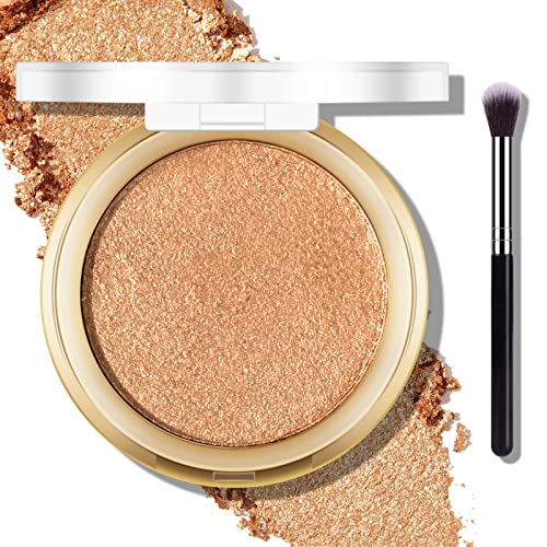 FREEORR Baked Highlighter Powder Palette, Makeup Highlighter Powder Palette Sheer Shimmering Finish Face Highlighters Makeup Iluminadores de Maquillaje 06 Bronze Glow