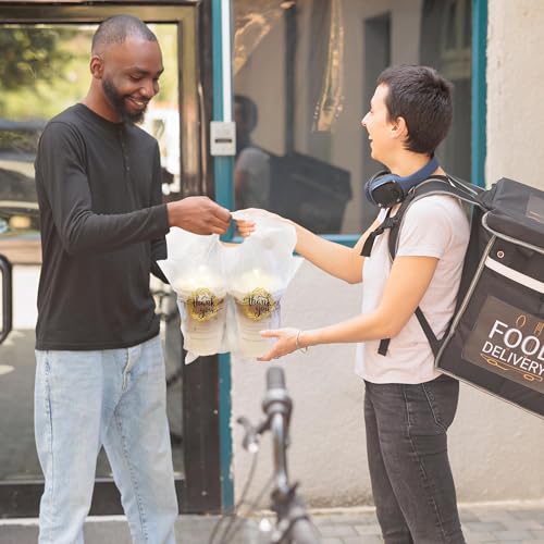 YHNTGB 200 Pcs Handle Drinking Poly Bags Double Cup Clear Plastic Packaging Carriers Take Out Delivery for Beverage Coffee Juice Mike Tea Stores 11 x 11.8 Inch - Thumbnail 4
