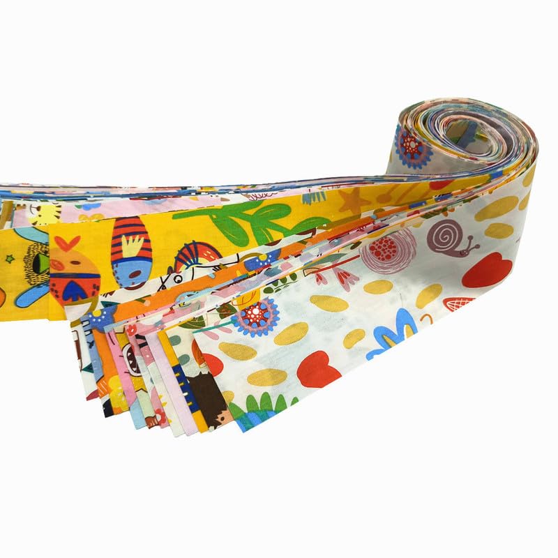 CraftsFabrics 6,5 x 50 cm, 36 rollos de gelatina precortados con estampado de animales y flores, 100 % algodón, para acolchar, álbumes de recortes, costura, manualidades, patchwork