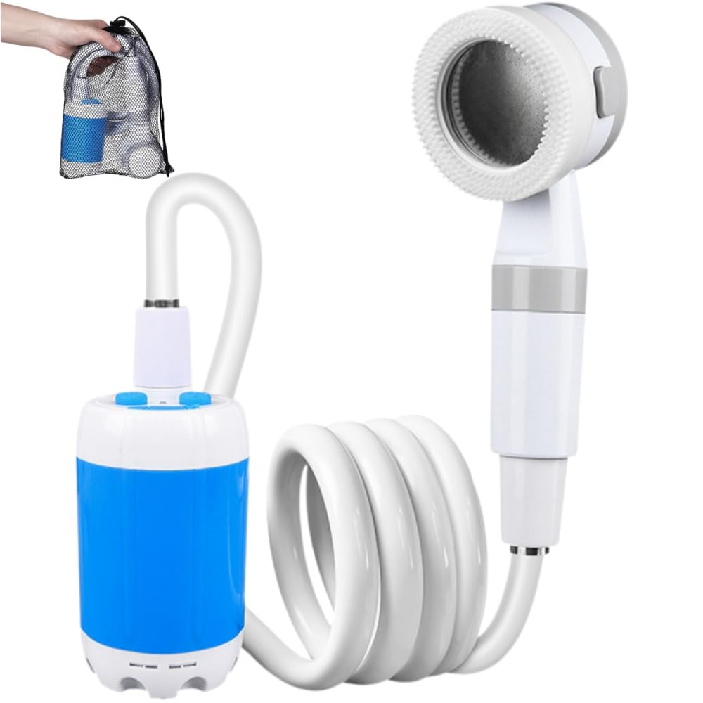 cozidia Douche de camping mobile avec pompe à eau rechargeable, pommeau de douche portable léger pour camping, randonnée, plage, entretien jardin et lavage voiture
