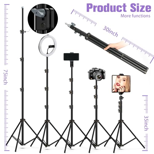 Image of 22 inchRing Light with Stand,Ring Light Tripod for iPhone ipad,with 75 inchTripod /LCD Display /4 ipad iPhone Clips /2 USB Ports,2600K-6500K Color Temperature,for Barber Makeup Tattoo TikTok Video Recording Vlog