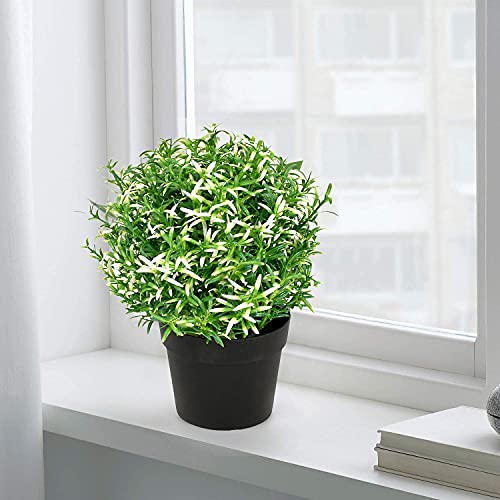 Image of PAPERI Artificial Rosemary Plants for Home Decor - Indoor Fake Rosemary Plant Flowers with Pot, Bathroom Decorations Items, Small Plastic Trees, Decoration Flower for Living Room Table, White