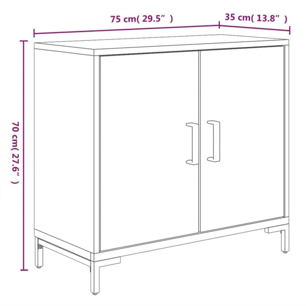 Aparador negro de madera maciza de pino 75 x 35 x 70 cm con mucho espacio de almacenamiento y placa superior estable para salón y cocina en diseño vintage