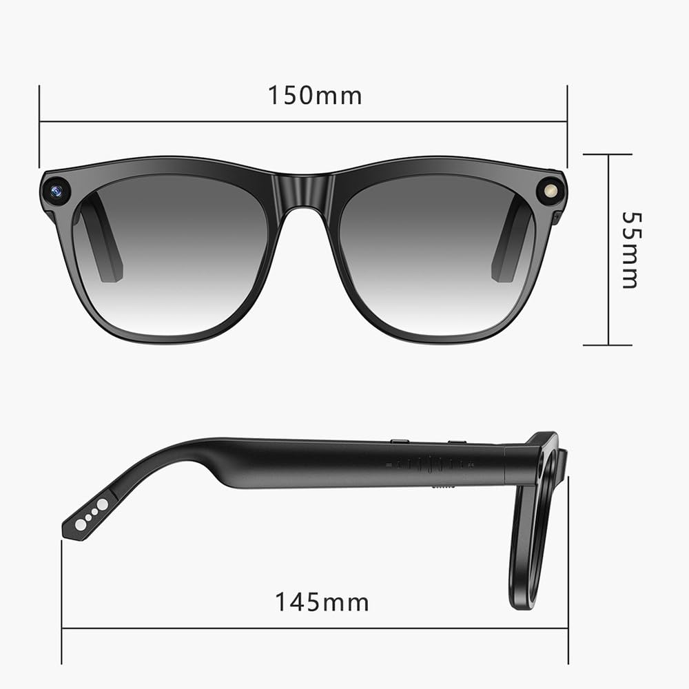 Gafas Antiluz Azul,Grabación De Fotos Y Vídeos De 800W,Reconocimiento Y Traducción De Imágenes Inteligente con IA,con Asistente De Voz,Diseño Abierto,para Viajes,Trabajo Y Negocios Black